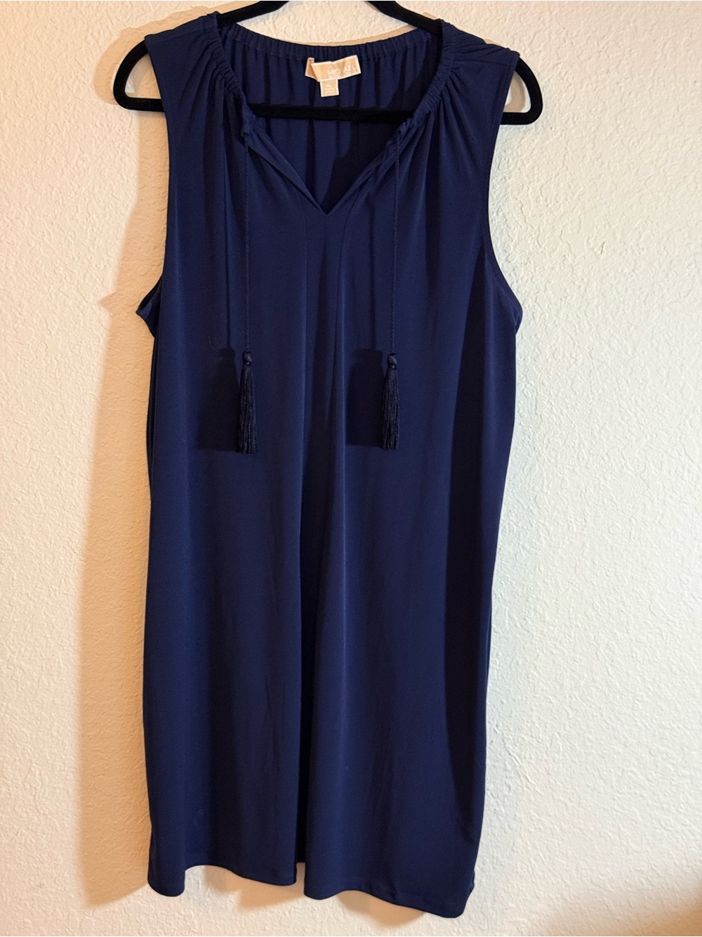 Michael Kors Navy Sleeveless Tassel V-Neck Mini Dress Size XL (OO7)